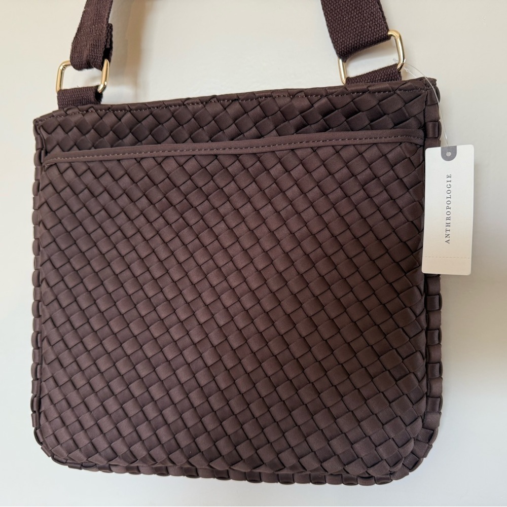 NWT Anthropologie Daily Practice Adjustable Woven Crossbody Bag Chocolate Brown